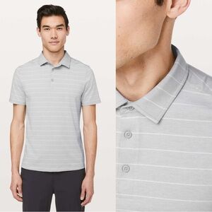 Lululemon Evolution Polo Shirt Men's Large Gray Stripe Performance Stretch Golf‎